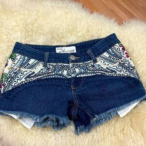 Vintage Havana Paisley / Floral Embroidered Frayed Denim Shorts 25